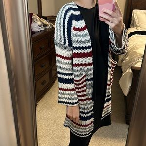 Navy/Burgundy Stripe Cardigan